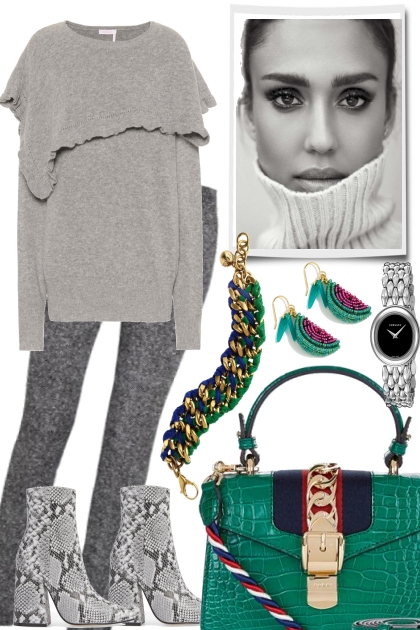 Cosy sweater and green Acc´s- Модное сочетание