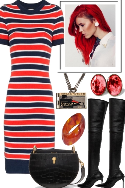 RED HAIR, RED STRIPES- Fashion set