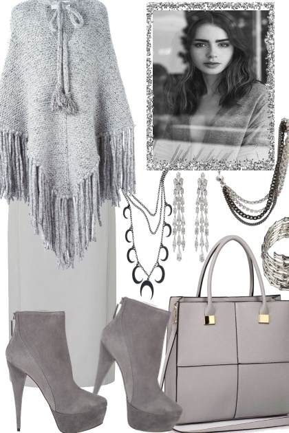 Grey Poncho- Fashion set