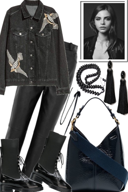 BLACK, LEATHER AND JEANS- Fashion set
