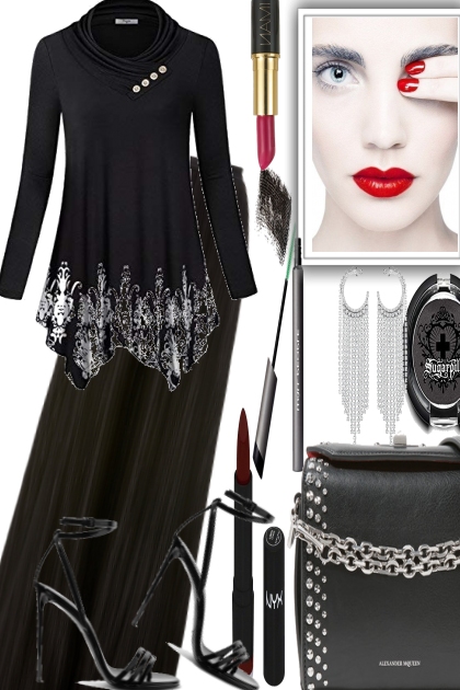 BLACK LASHES, RED LIPS- Fashion set