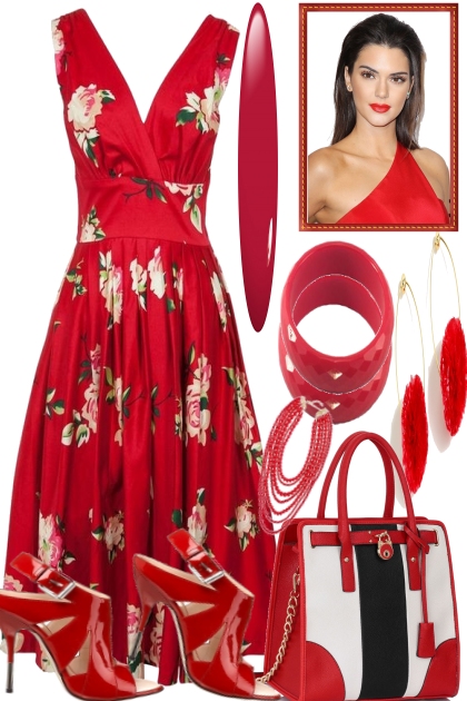 RED WITH WHITE FLOWERS- Fashion set