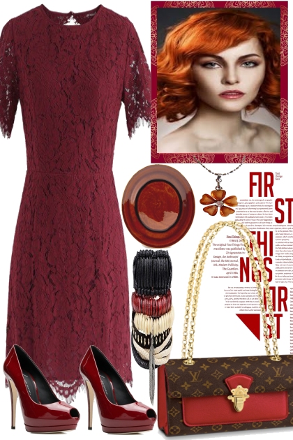 DARK RED LACE- Fashion set