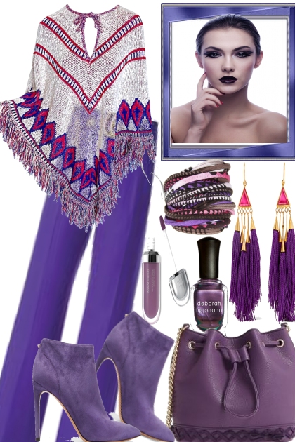 PONCHO WITH PURPLE- Modna kombinacija