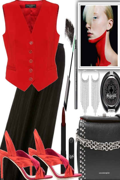 RED, BLACK- combinação de moda