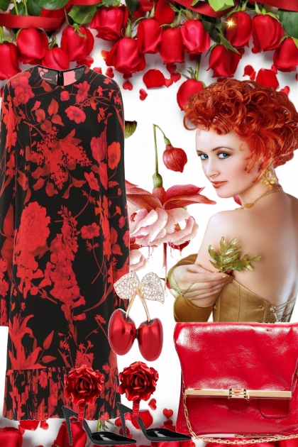 RED FLOWERS IN SPRING- Fashion set