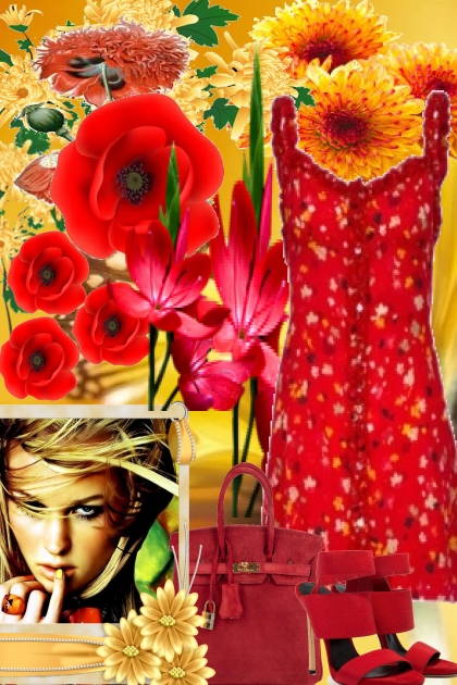 FLOWERS WITH RED- Combinazione di moda