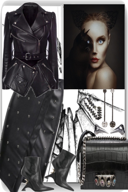 BLACK LEATHER LOOK- Fashion set