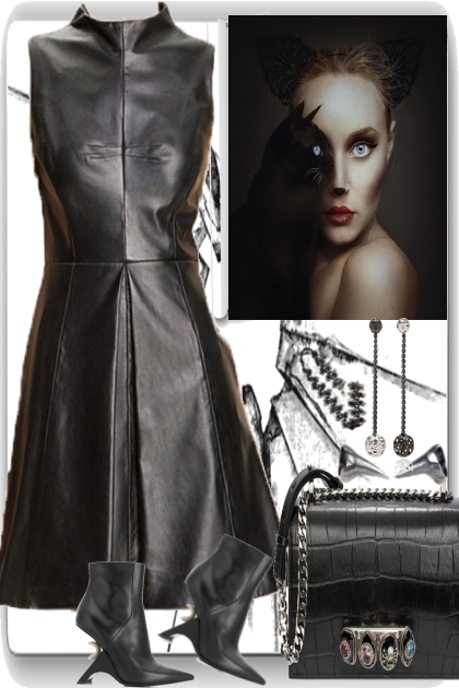 SHE LOVES HER CAT AND LEATHER- Combinazione di moda