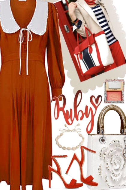 RUBY RED, WHITE BAG- Modekombination