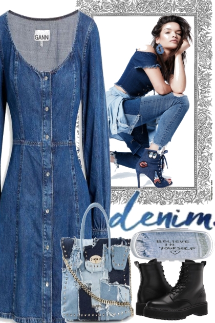 DENIM AND BLACK BOOTS- Fashion set