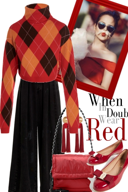 RED  WITH, BLACK- combinação de moda