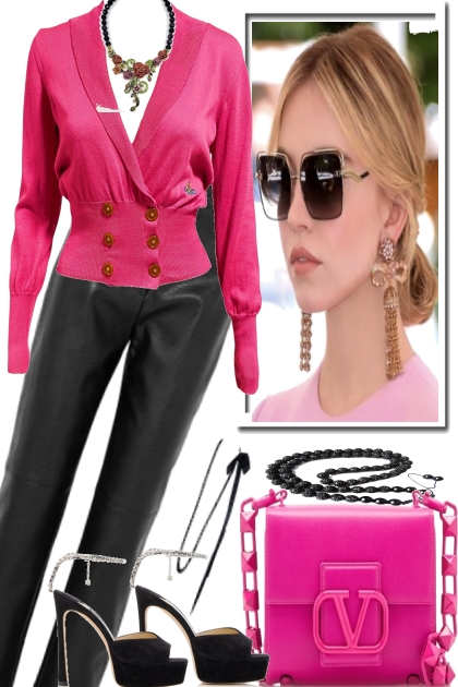 BIT PINK WITH LEATHER.....- Fashion set