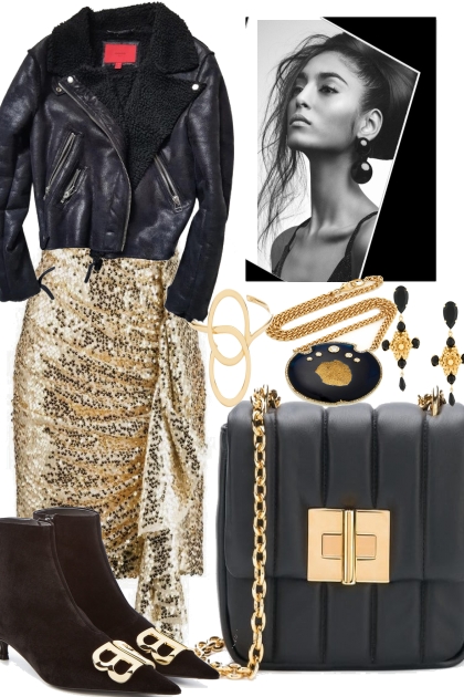 //88 leather and gold- combinação de moda