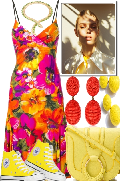 FLOWER DRESS AND SNEAKERS- Combinazione di moda