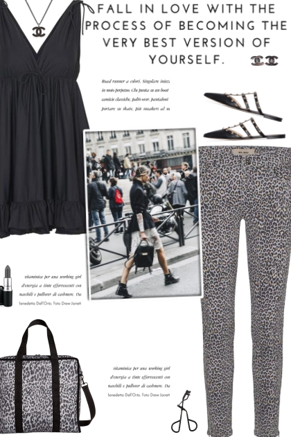 How to wear a Leopard Print Stretch Denim Jeans!- combinação de moda