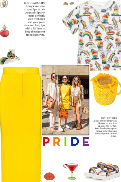 How to wear a Rainbow Print Cotton T-Shirt!- combinação de moda