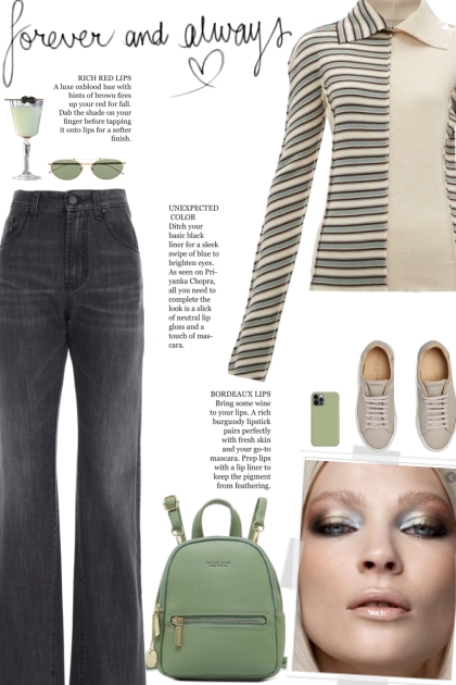 How to wear a Striped Collar Long Sleeve Top!- combinação de moda