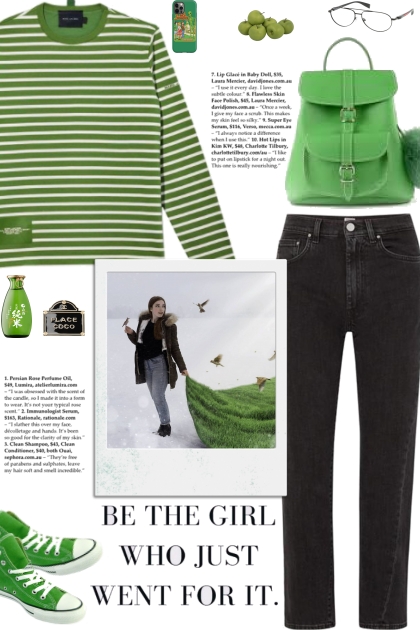 How to wear a Striped Green Long Sleeve T-Shirt!- Modna kombinacija
