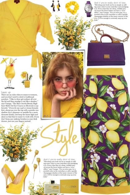 How to wear a Silk-Blend Lemon Print Pencil Skirt!- Fashion set