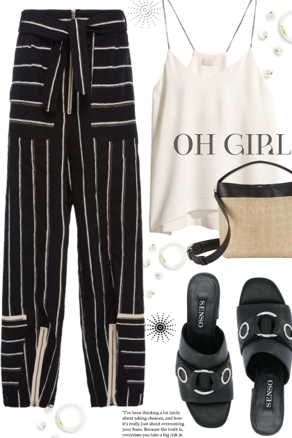 Black striped pants- combinação de moda