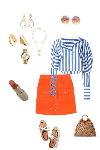 Cool Blu & Tempting Orange Summer's Day Outfit- Combinaciónde moda