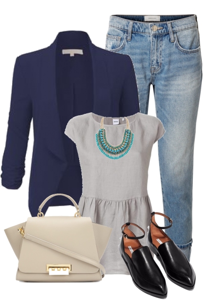 Statement necklace in smart casual outfit- Combinaciónde moda
