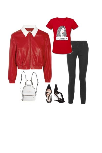 Red Leather- combinação de moda
