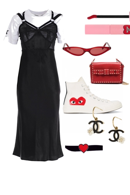 black to black and red- combinação de moda