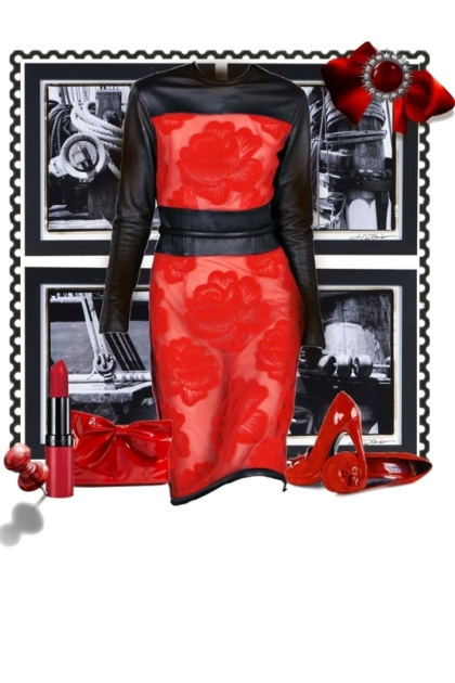 Red Metallic Dress- Fashion set