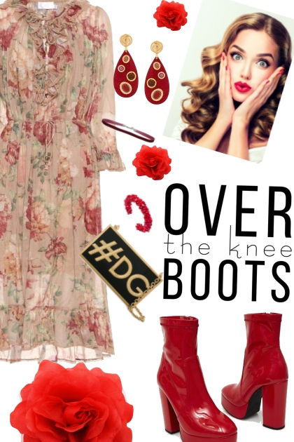 OverThe Red Knee Boots- combinação de moda