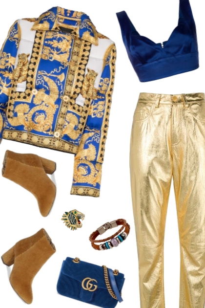 BRIGHT BLUE AND METALIC GOLD- combinação de moda