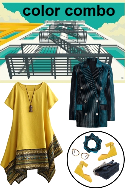 yellow and teal :color combo- Combinaciónde moda