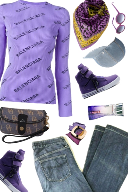 purple and denim- Modna kombinacija