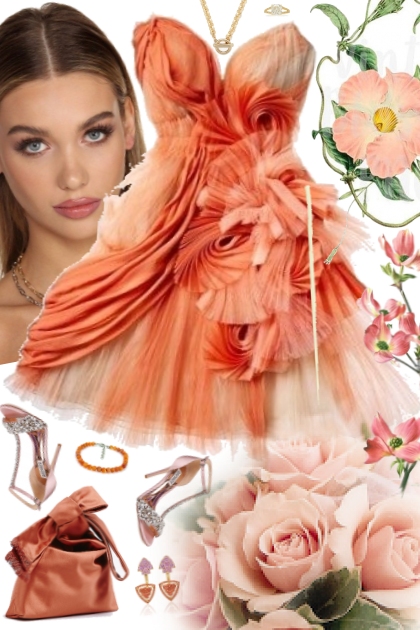 coral party dress- Модное сочетание