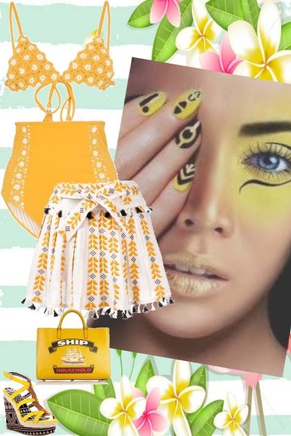 yellow swim suit and skirt- Модное сочетание