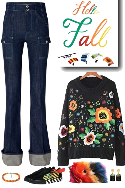 dark fall floral sweater - Modna kombinacija