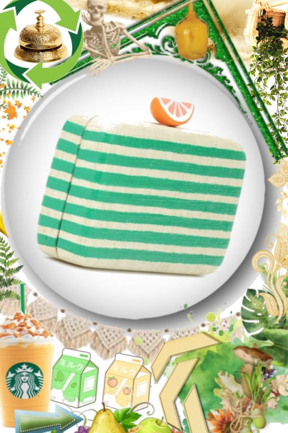 creme green tangerine slice clutch- Modekombination