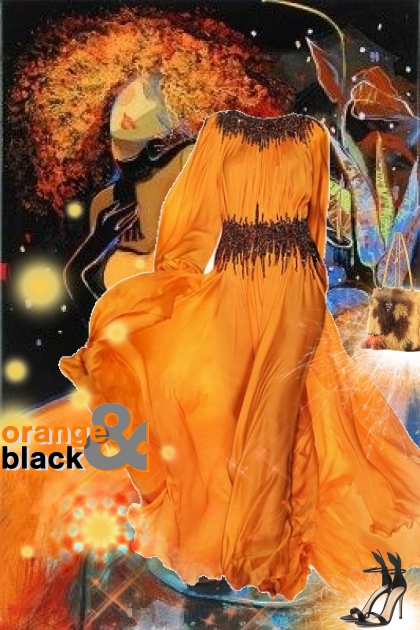 black n orange evening dress- Модное сочетание