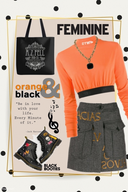 feminnie orange n black - Modekombination