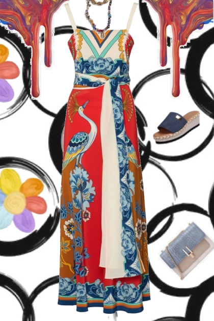 uniqe color block print dress- Combinazione di moda