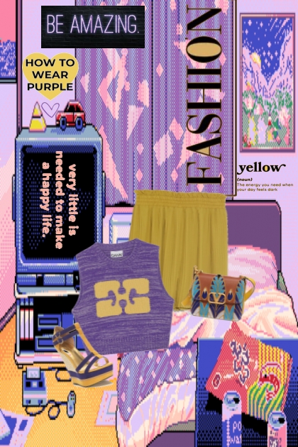 mustard yellow n purple outfit idea #1 - combinação de moda