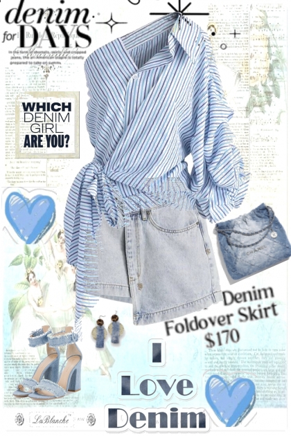 denim fold over skirt- Modekombination