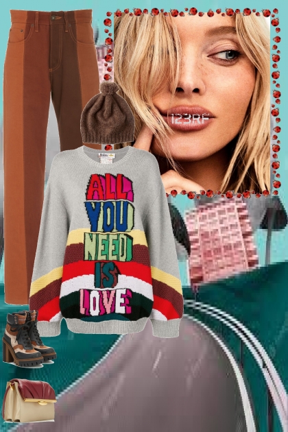 all u need is love graphic sweater- Модное сочетание