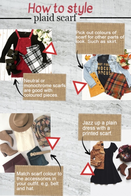 Styling plaid scarf- Модное сочетание
