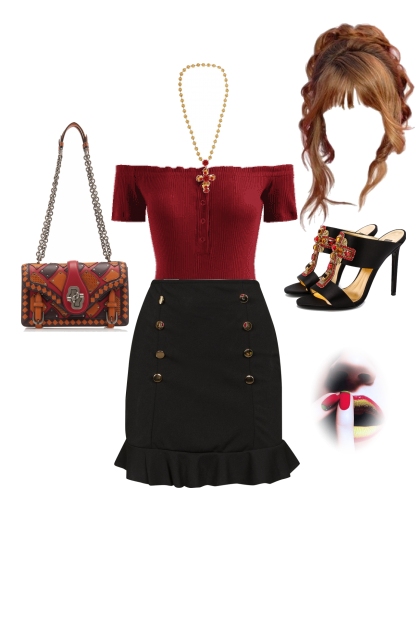 classy woman in gold,red and black- Kreacja