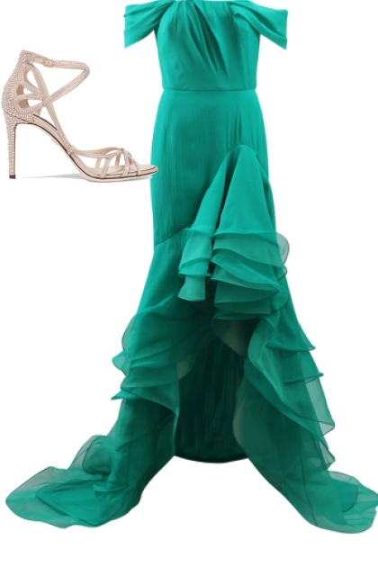 Elegant Emerald Green Dress- Fashion set