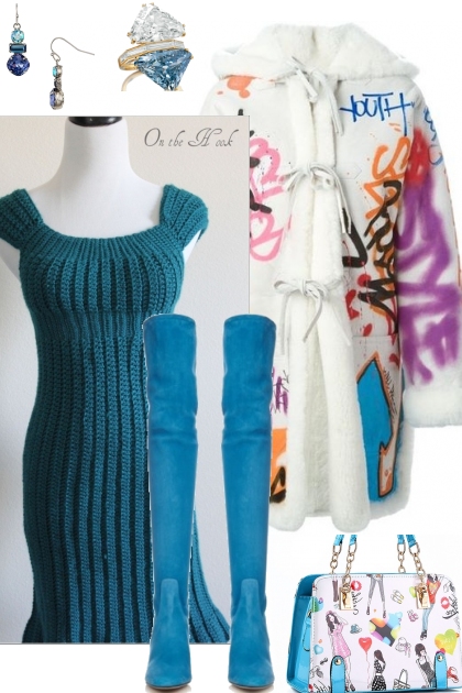BLUE SWEATER DRESS- combinação de moda