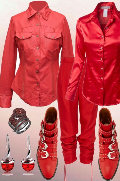 RED LEATHER JACKET: MONOCHROME RED- Combinazione di moda