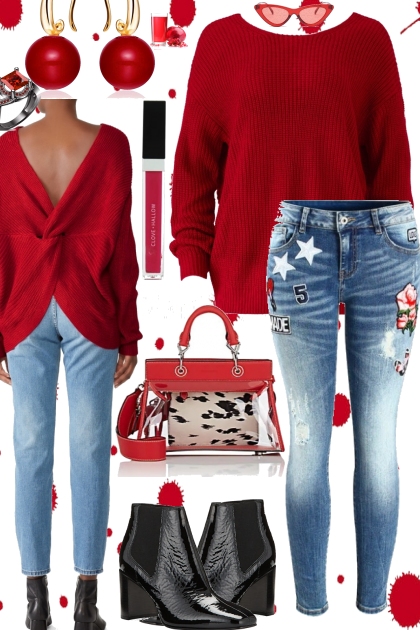 SWEATER WITH PATCHED JEANS 2018- Combinazione di moda